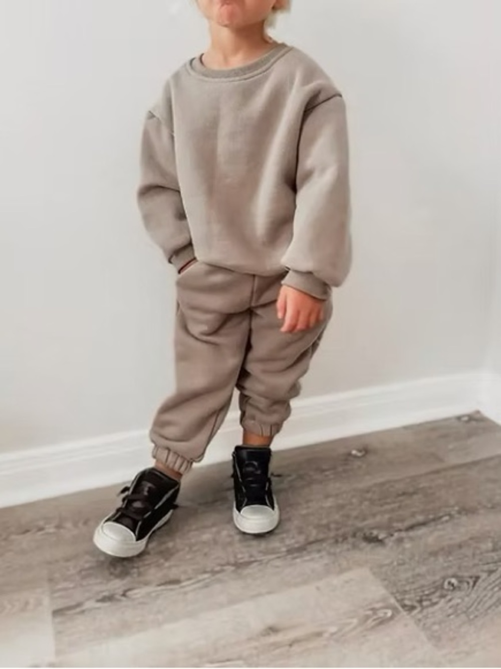 Kids Neutral Tan Jogger Sweatpants and Sweatshirt set
